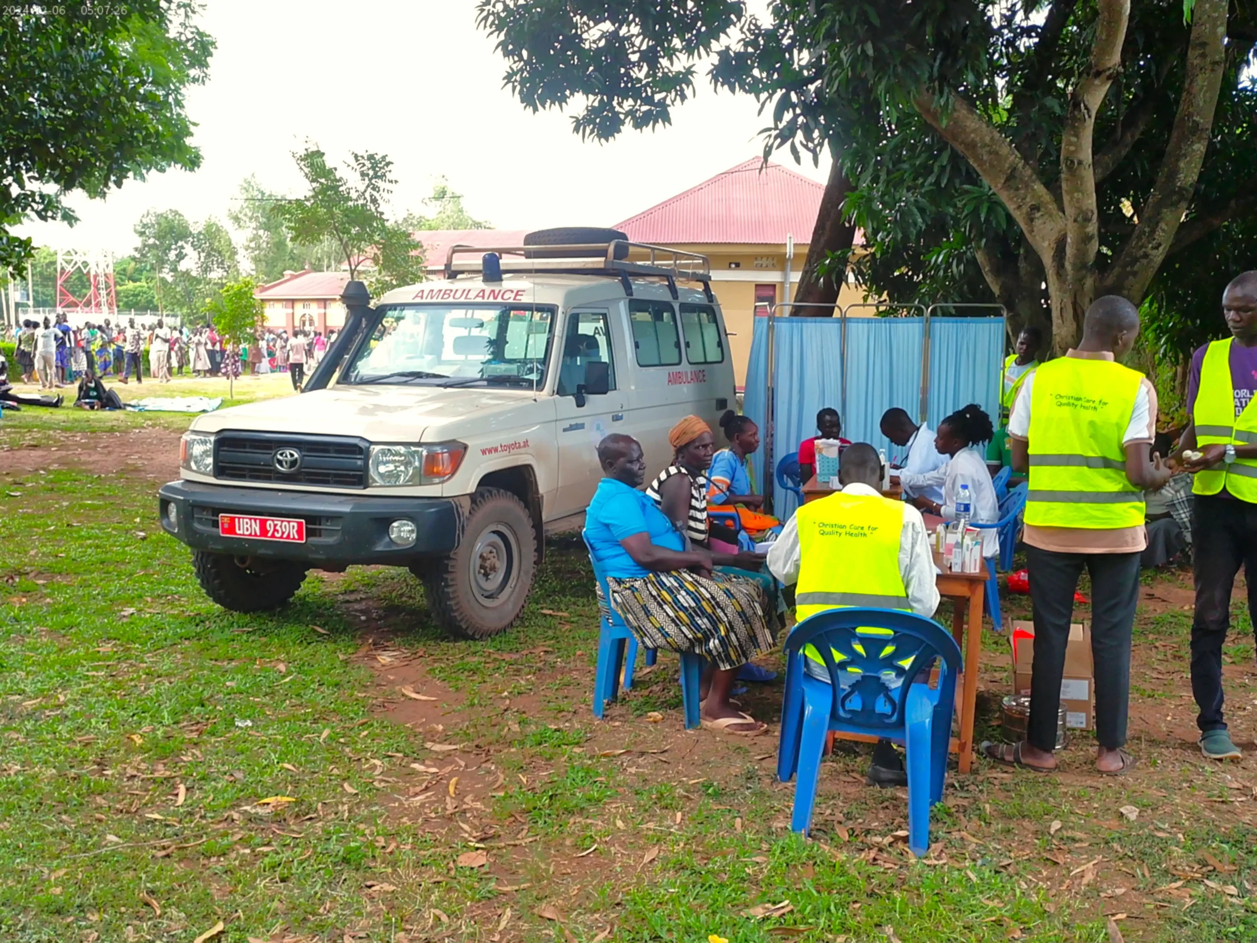 St. John XXIII Hospital Aber team offering medical support to pilgrims from Lira Diocese to Namugongo at Kigumba Parish, 2025.